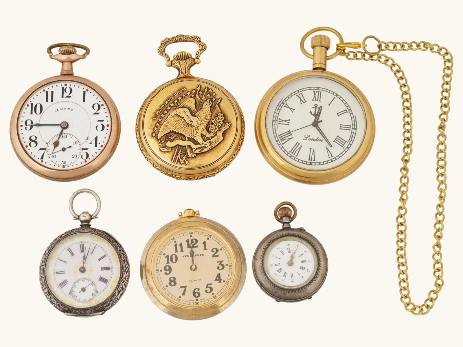 SIX ANTIQUE AND VINTAGE VARIOUS POCKET WATCHES
