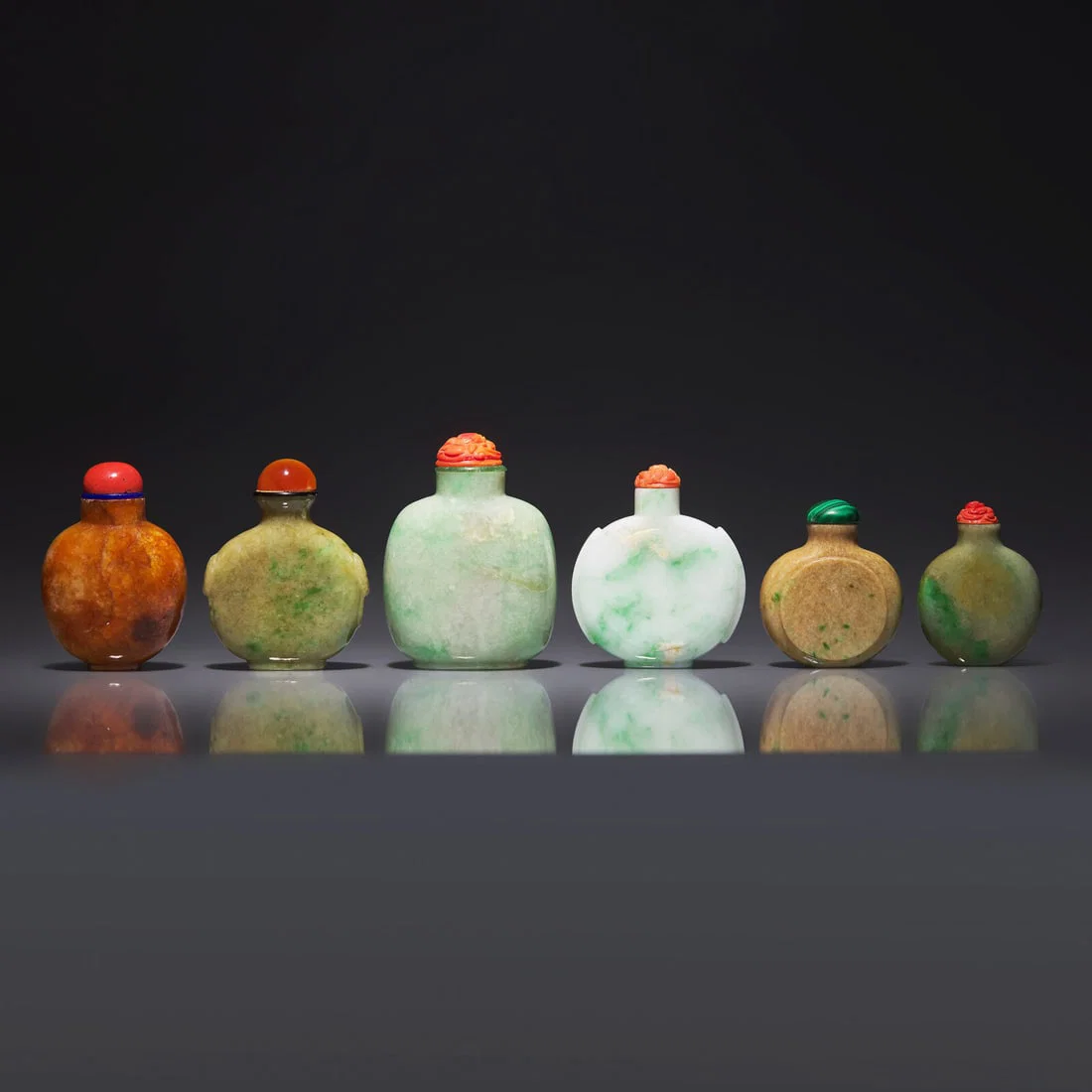 Six Chinese Jadeite Snuff Bottles 翡翠鼻烟壺六支