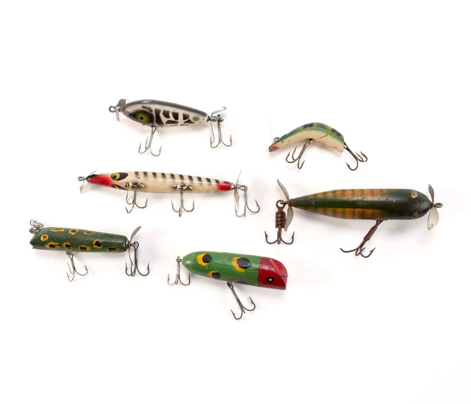 SIX WOODEN FISHING LURES