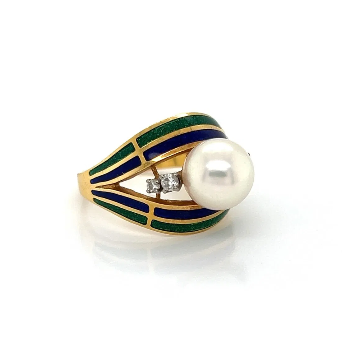 Size 5 Dome Ring with Pearl Diamond Enamel in 18k Gold by Mikimoto