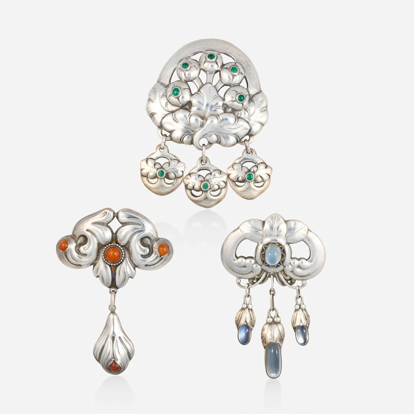 Skonvirke, Group of silver and multi-gem brooches