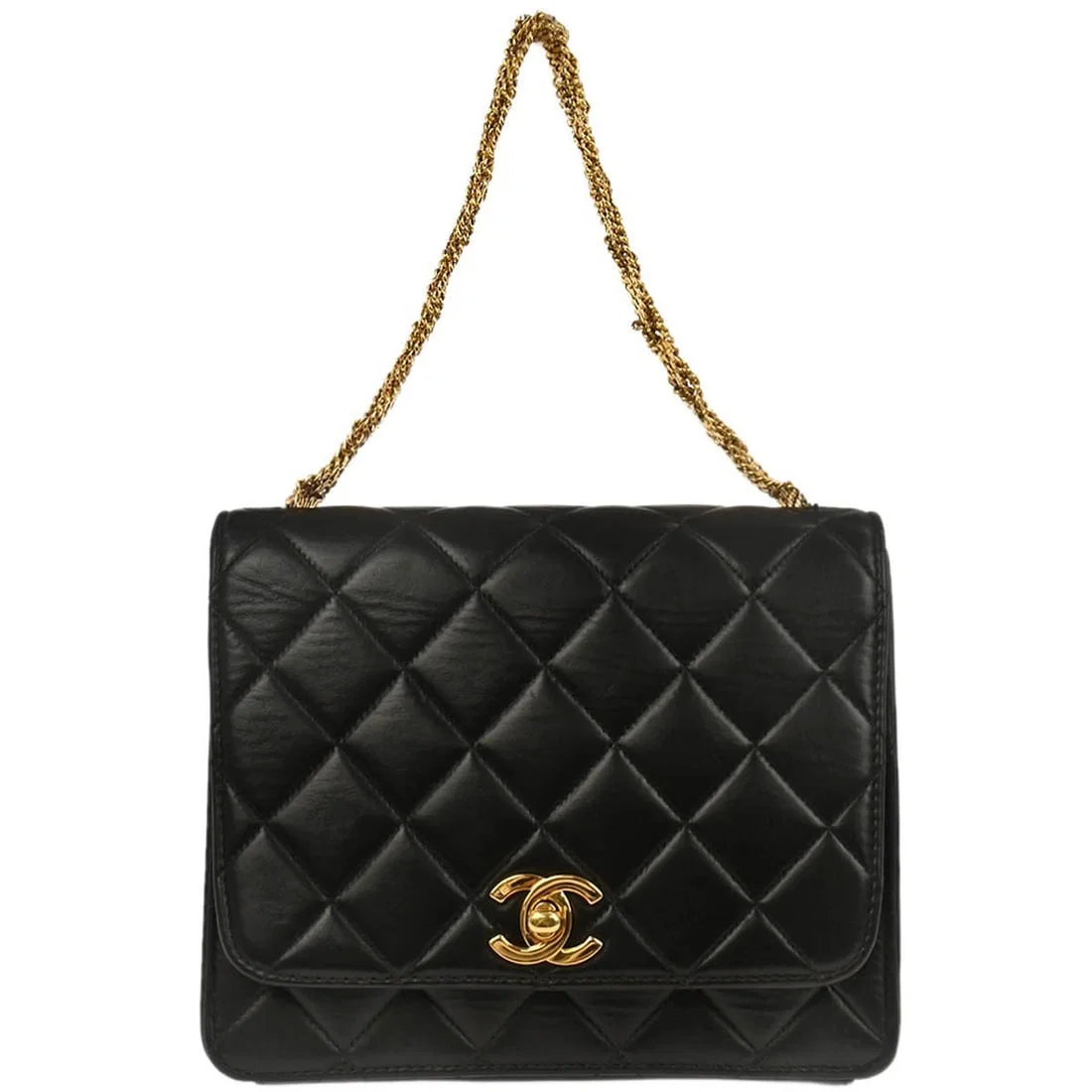 Small Classic Flap Top Handle Bag Black Lambskin by Chanel