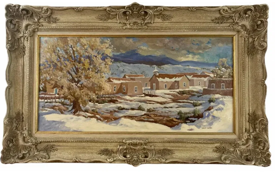 Snow Adobe Town Oil Painting by Ralph Leyba