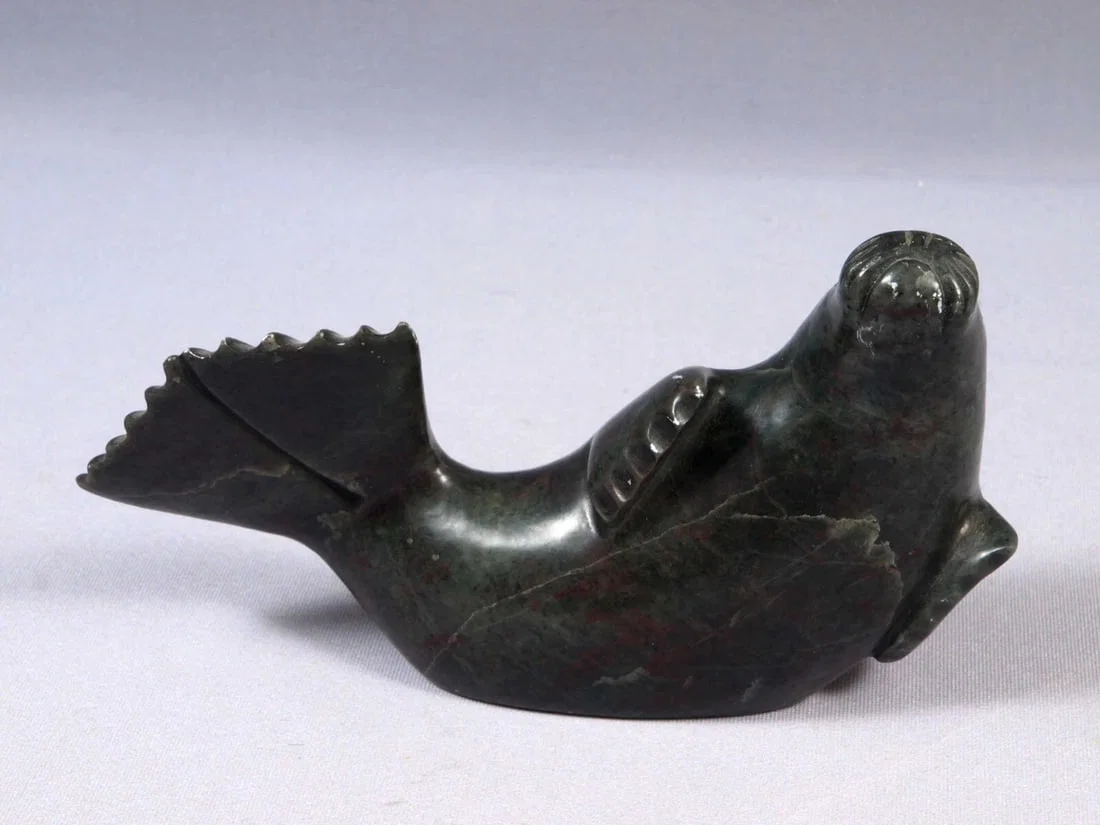 Soapstone Inuit Native Canada Figurine Seal Sea Lion Signed Vintage