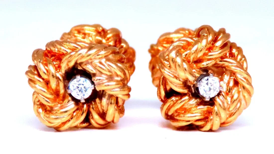 Solid Threaded Rope Twist Diamond Cufflinks 18kt Gold 12481**