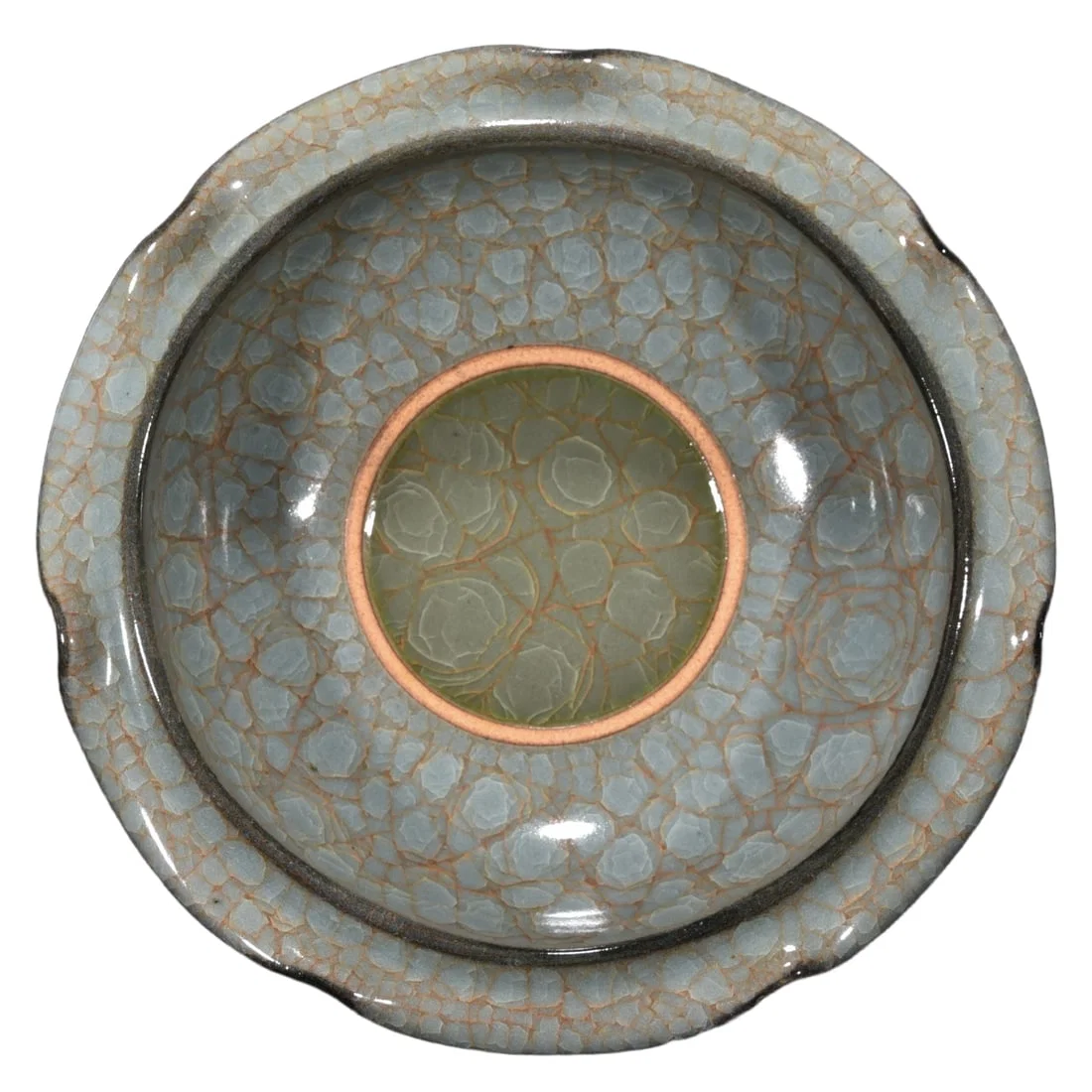 Song Dynasty Guan Kiln Two-tone Crackle Glaze Inscribed Brush Washer