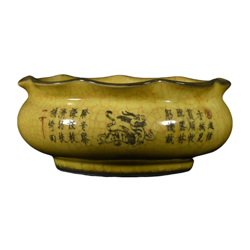 Song Dynasty Guan Kiln Yellow Glaze Crackle Pattern Flower Mouth Basin
