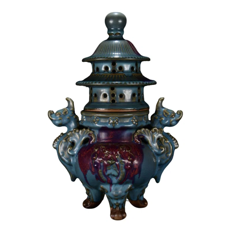 Song Dynasty Jun Kiln Blue Glaze Red Spot Tower Incense Burner