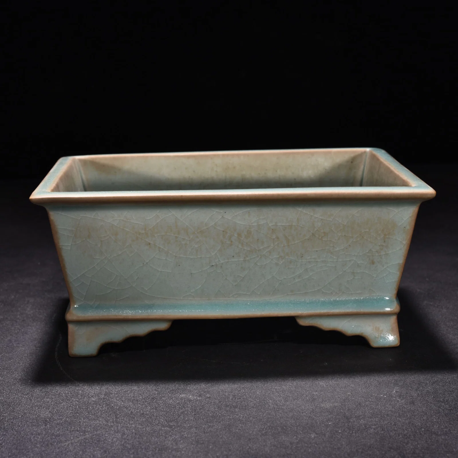 Song Dynasty Ru Kiln azure glaze and inscribed poems square narcissus basin