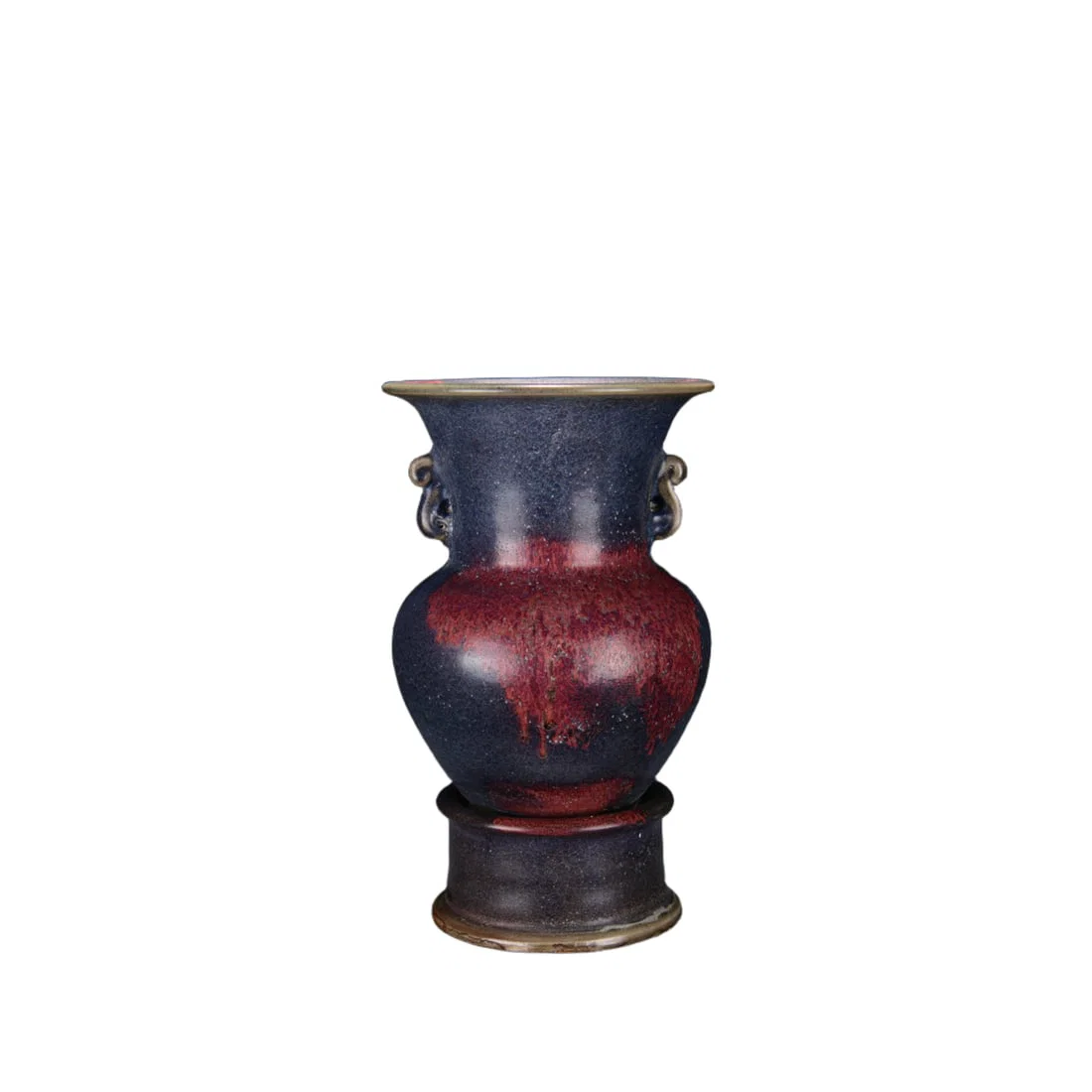 Song Jun kiln blue glaze with red spots double-eared vessel