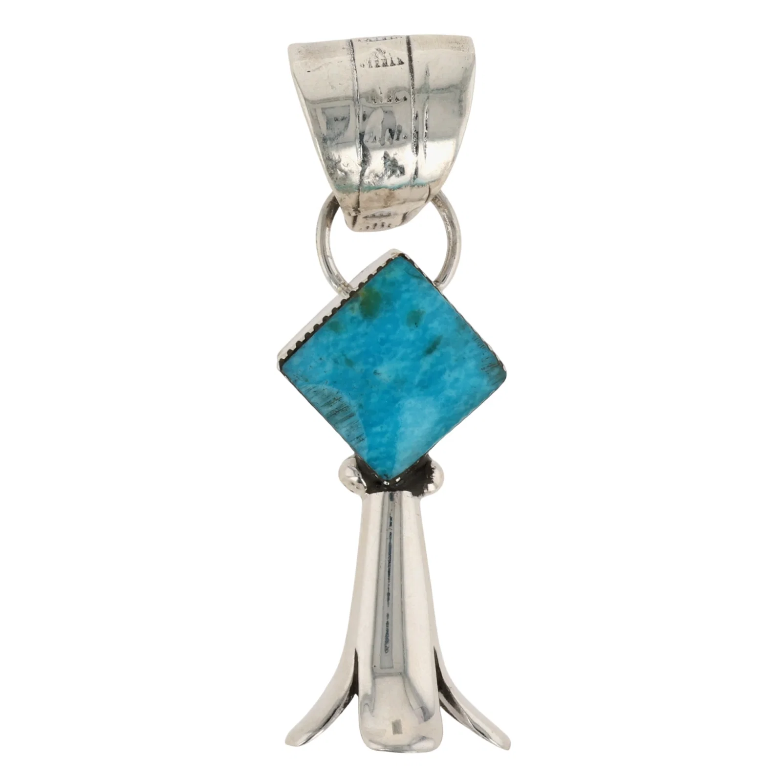 Sonyei Coho Navajo Sterling Kingman Turquoise Squash Blossom Pendant