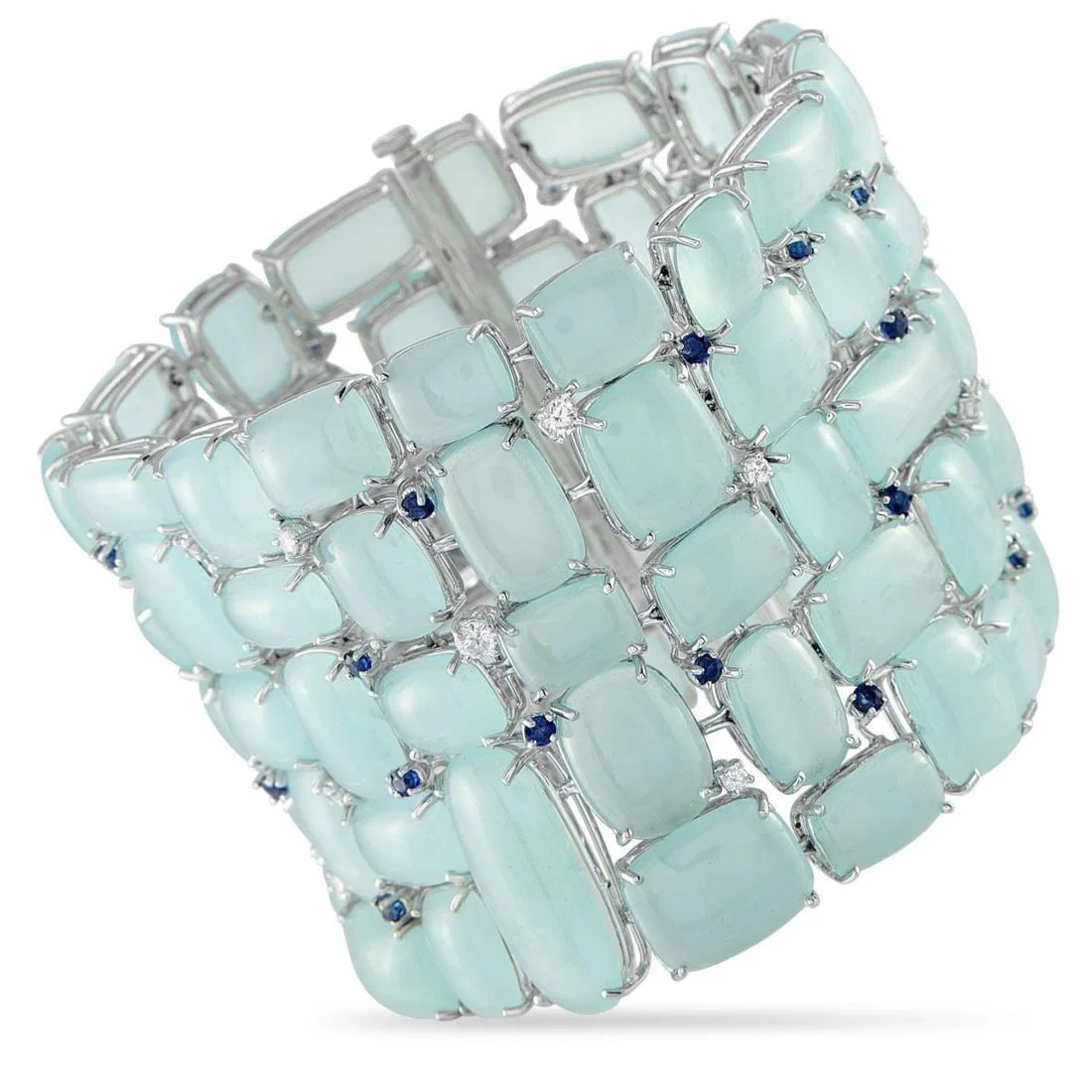 SOPHIA D 18K WHITE GOLD 0.85CT DIAMOND, SAPPHIRE AND MOONSTONE BRACELET