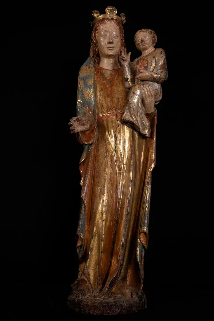 Spectacular Large Virgin "Maiestat" with Child Ile-de-France, French Gothic Medieval school of the