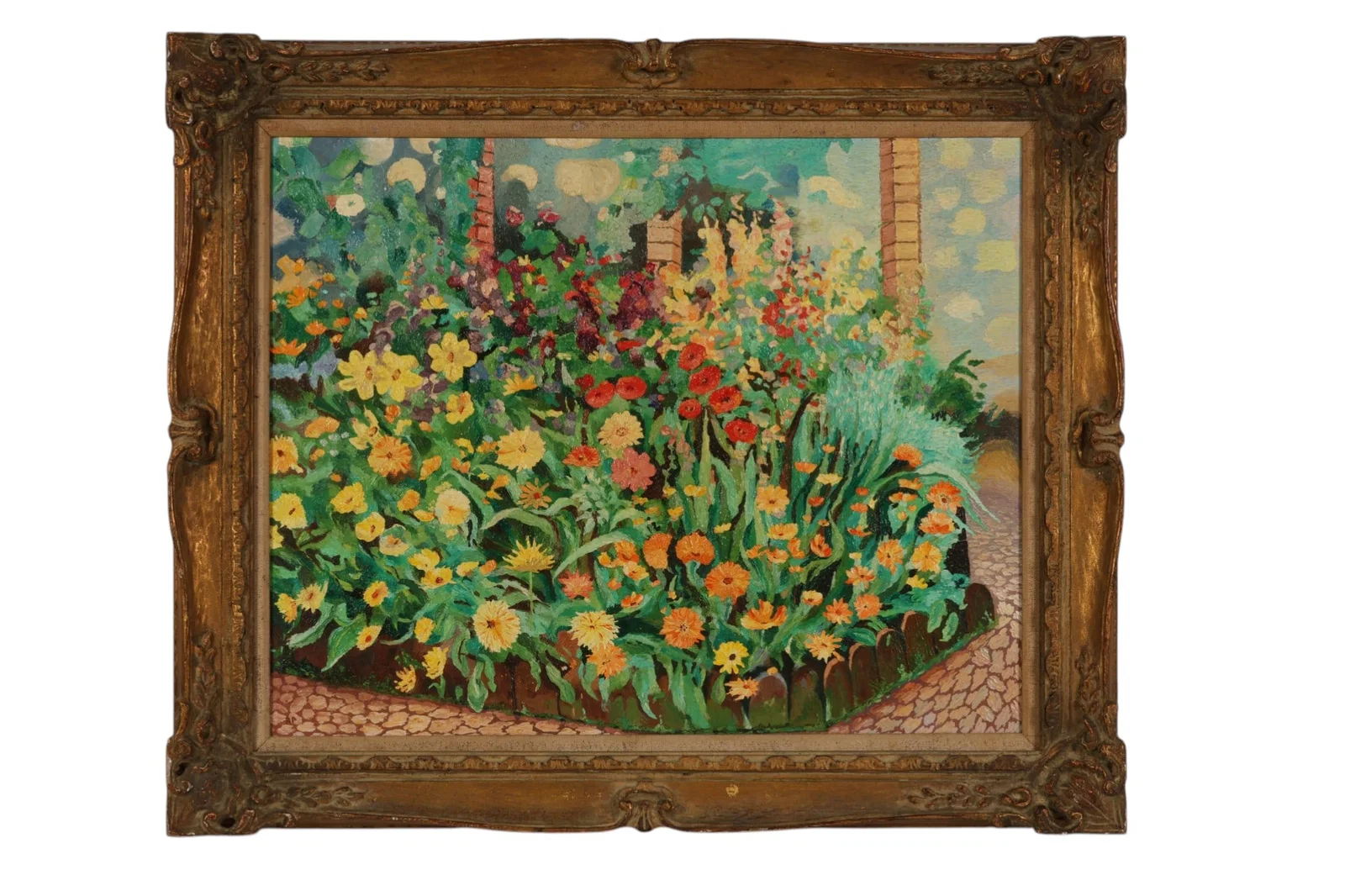 Spring Floral Garden Scene Impasto Painting SIGNED