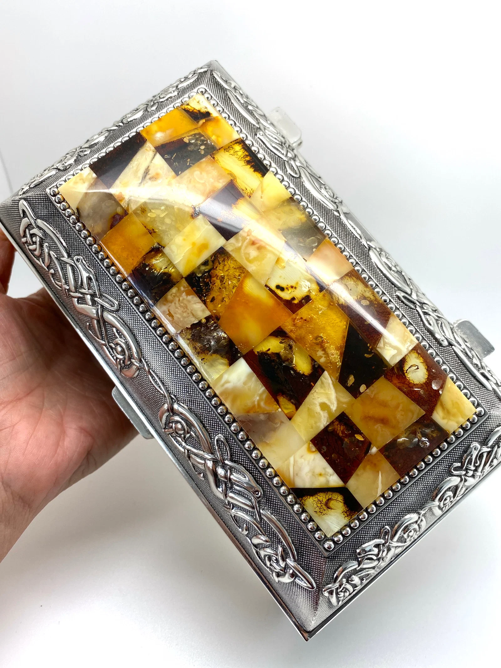 Staggering Unique Vintage Amber Jewellery box