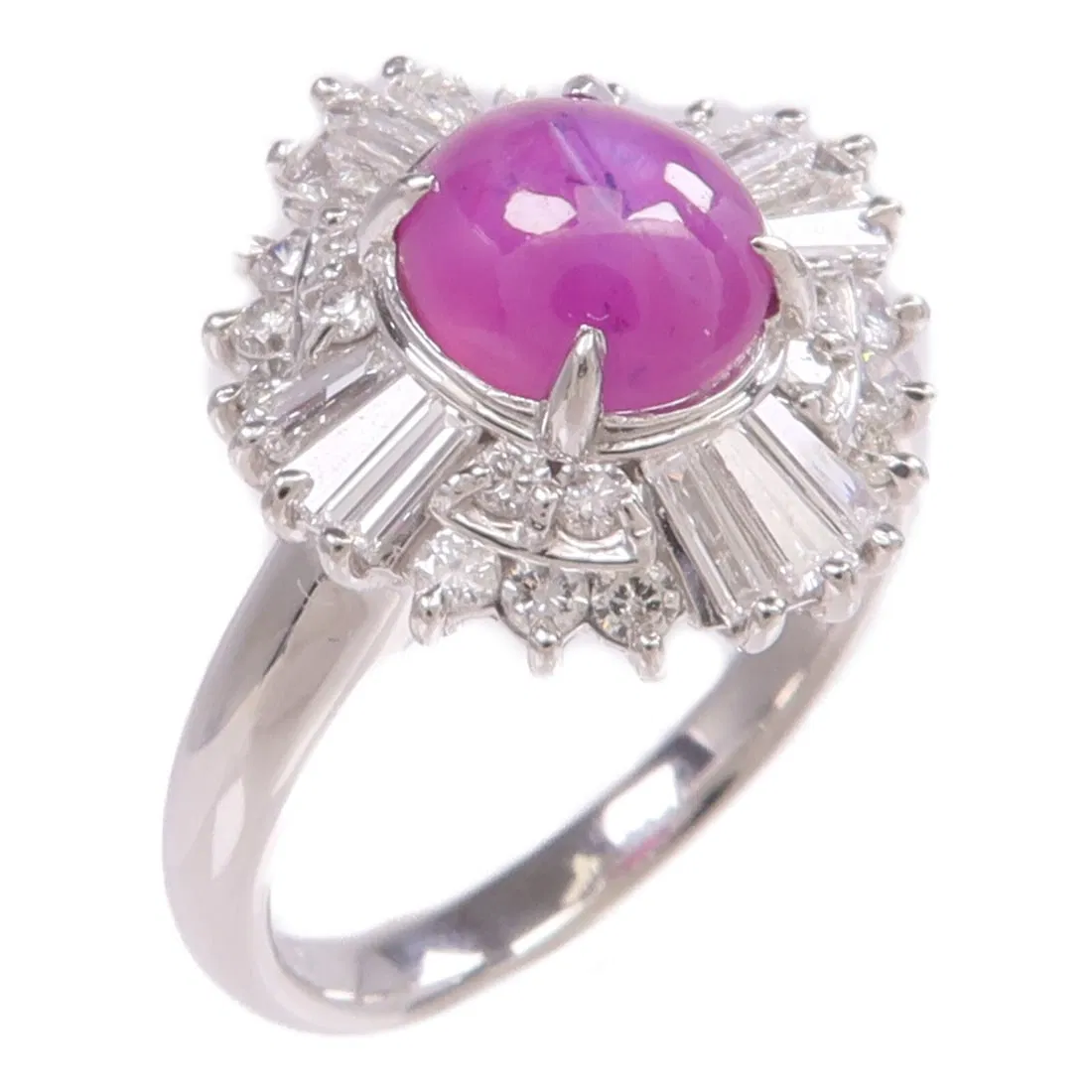 Star Sapphire and Diamond Platinum Ring Size 5.75