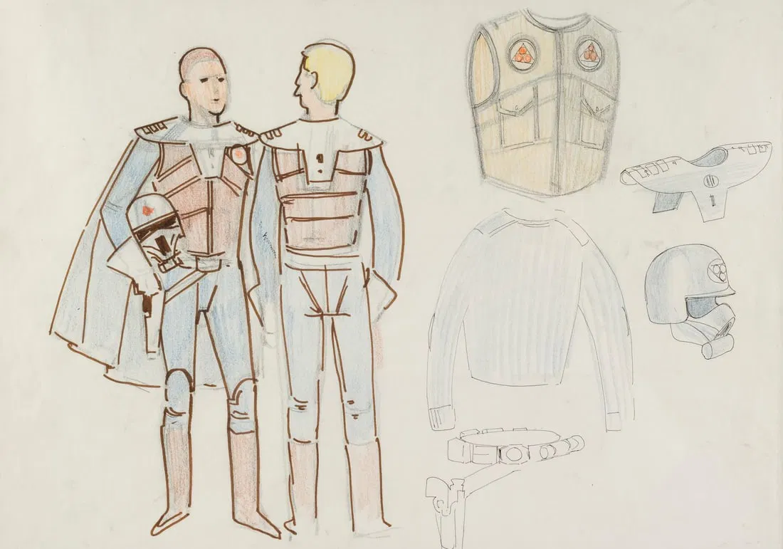 STAR WARS: A NEW HOPE (1977) - Framed Hand-Drawn John Mollo Early Rebel Soldier Costume Concept