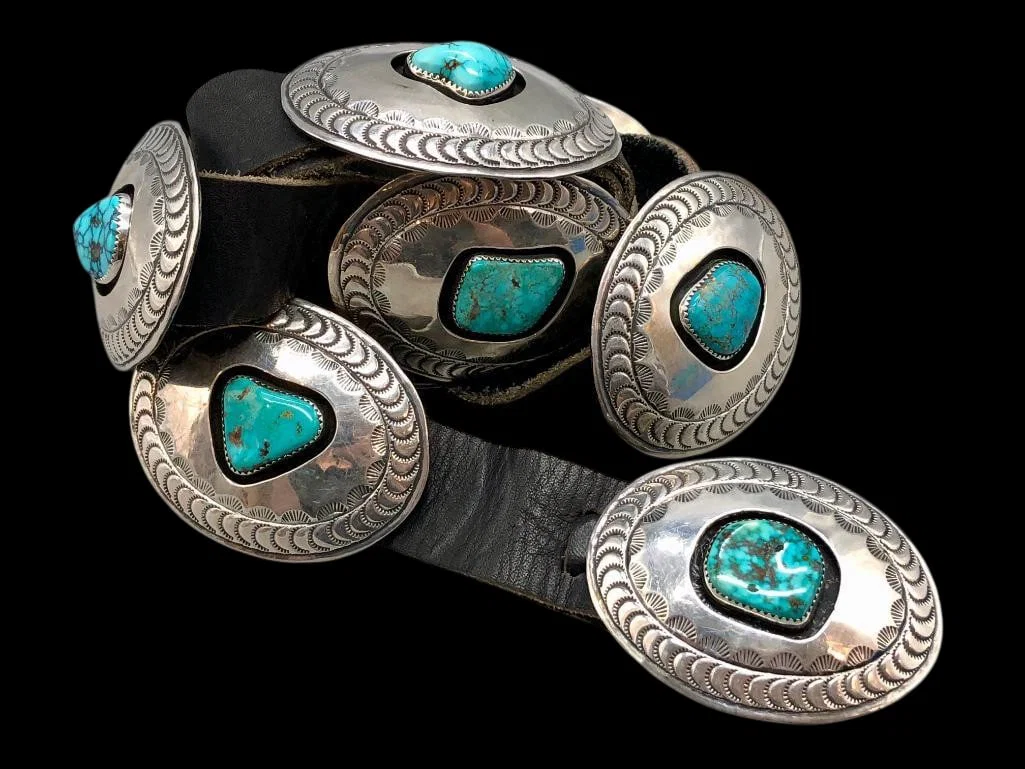 Sterling Silver And Turquoise Shadow Box Style Concho Belt Leonard H.