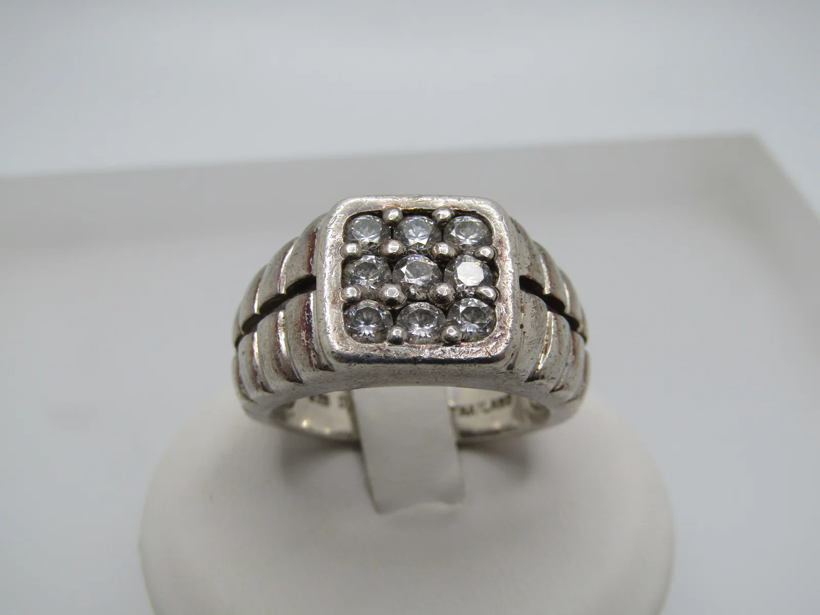 Sterling Silver CZ Men's Ring, Sz. 8, Flat-Top, Diamonique