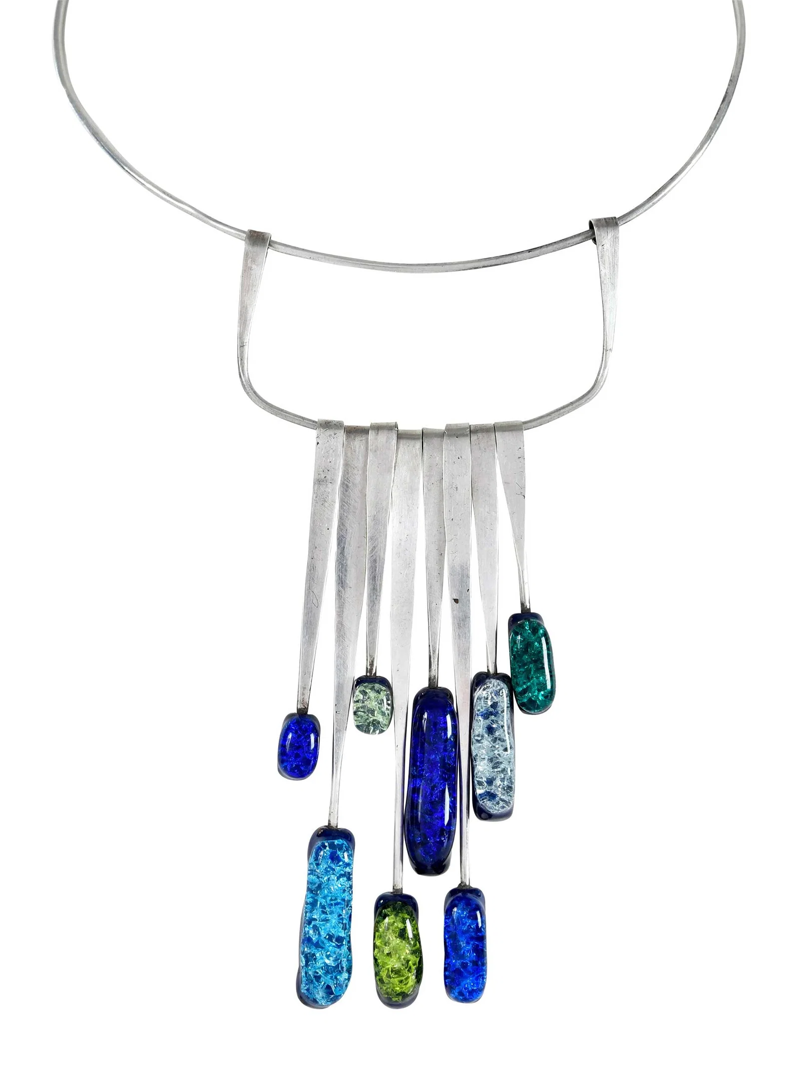 Sterling Silver Elsa Freund Glass and Clay Necklace