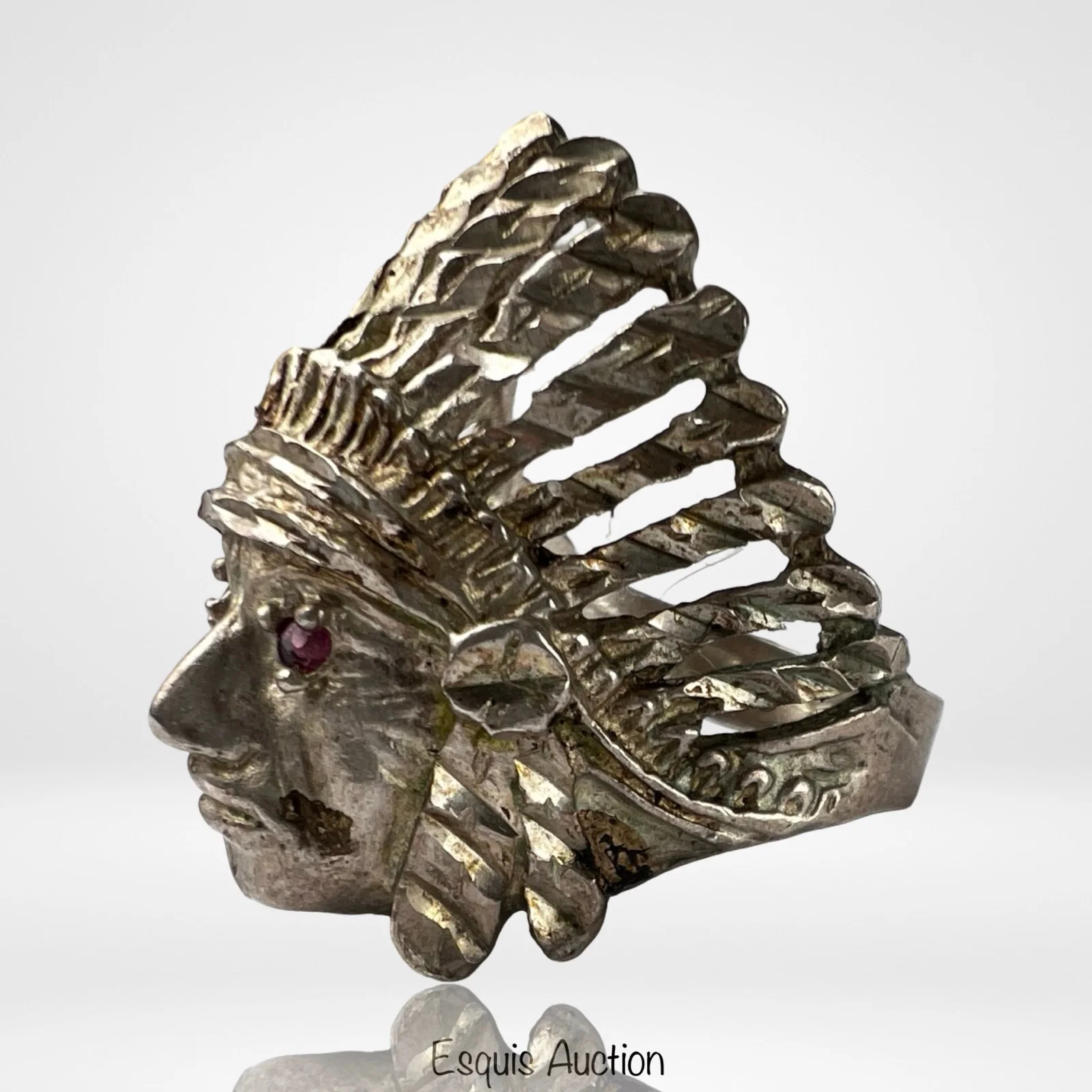 Sterling Silver Native American Chief Head Ring