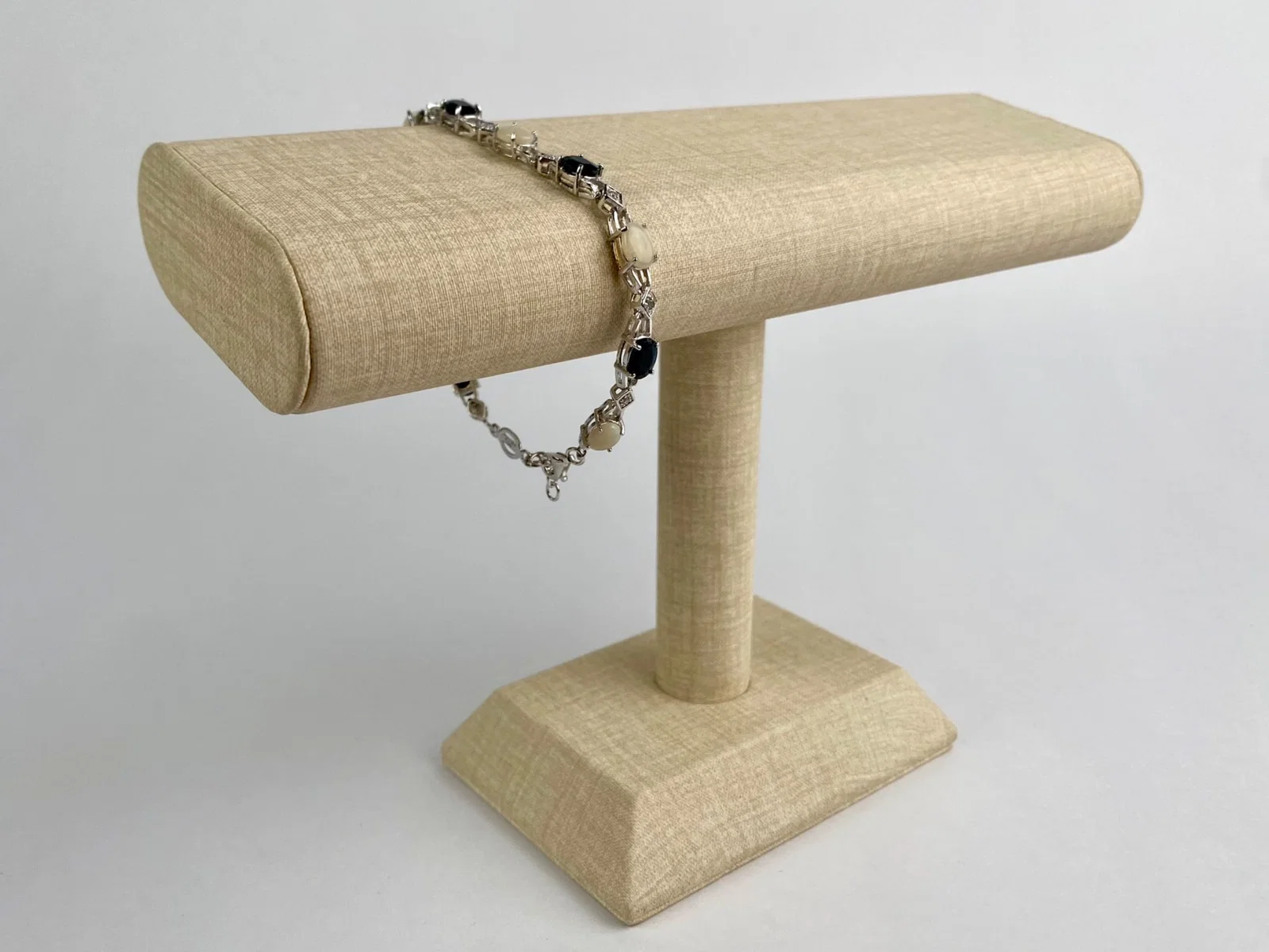 Sterling Silver Onyx & Opalite Bracelet with Diamond Accents