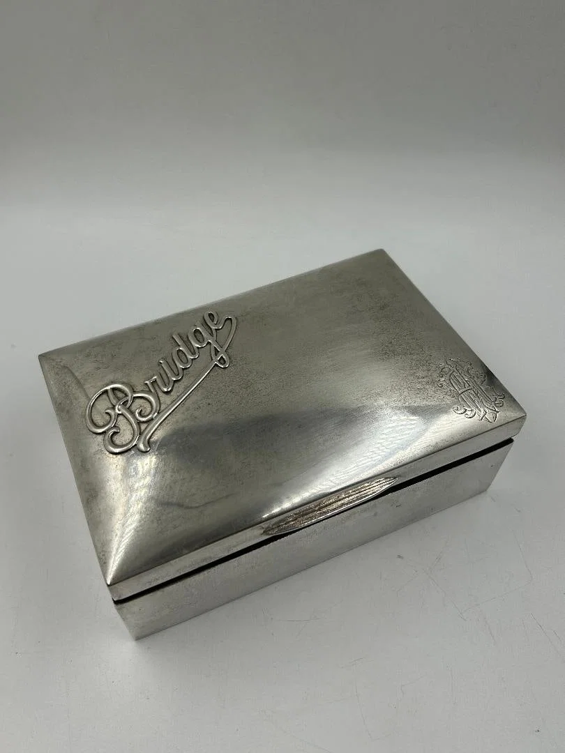Sterling Silver Vintage Play Cards Box "Bridge" H: 2" W: 6.3" D: 4" England