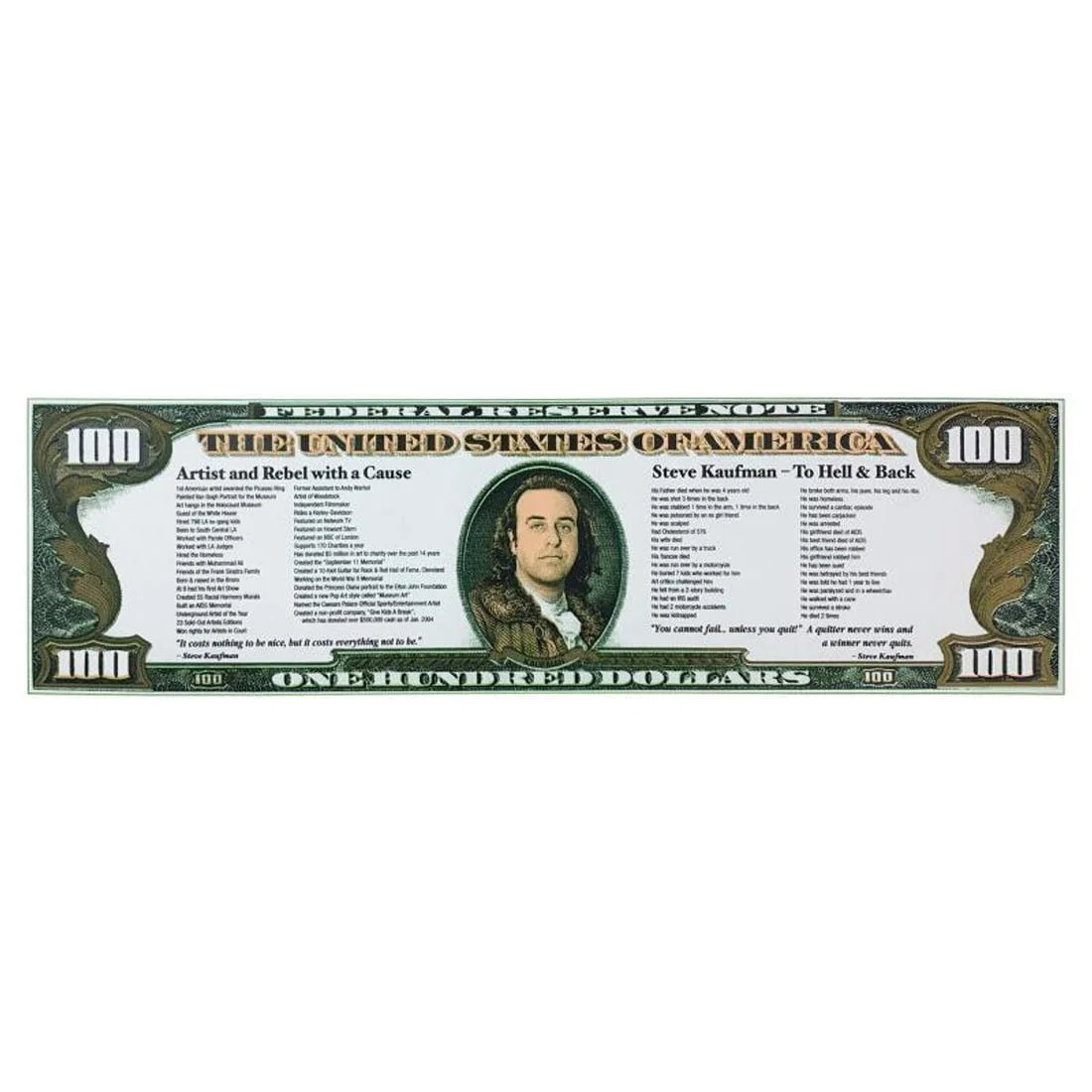 Steve Kaufman (1960-2010), "To Hell and Back ($100)" Hand Signed Limited Edition Hand Pulled