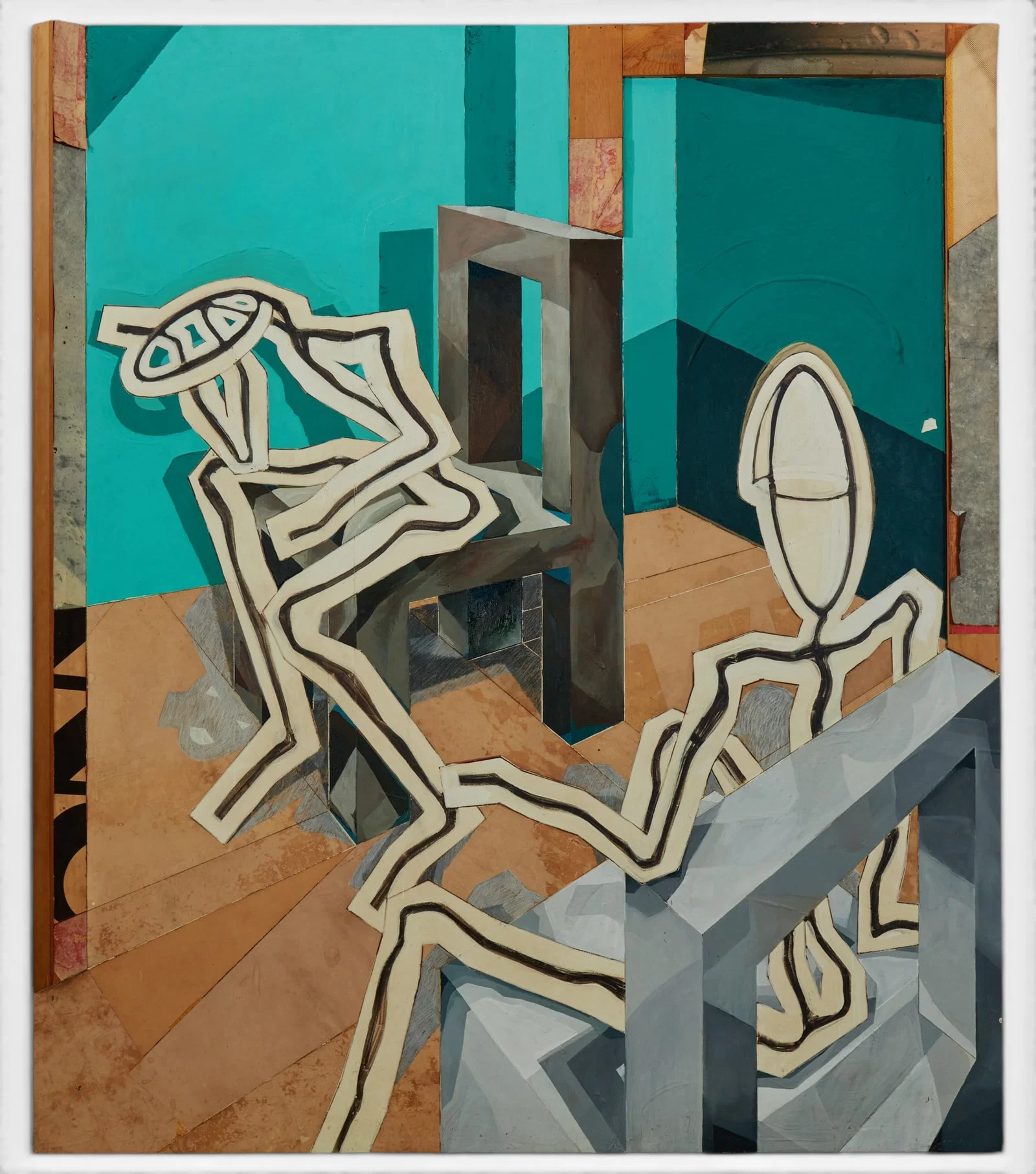 Steven Heino (American, 20th century), Untitled (Seated figures), mixed media on panel