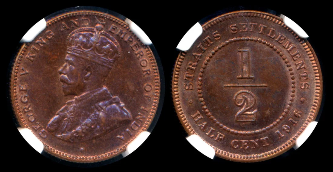 Straits Settlements KGV 1/2c 1916 NGC