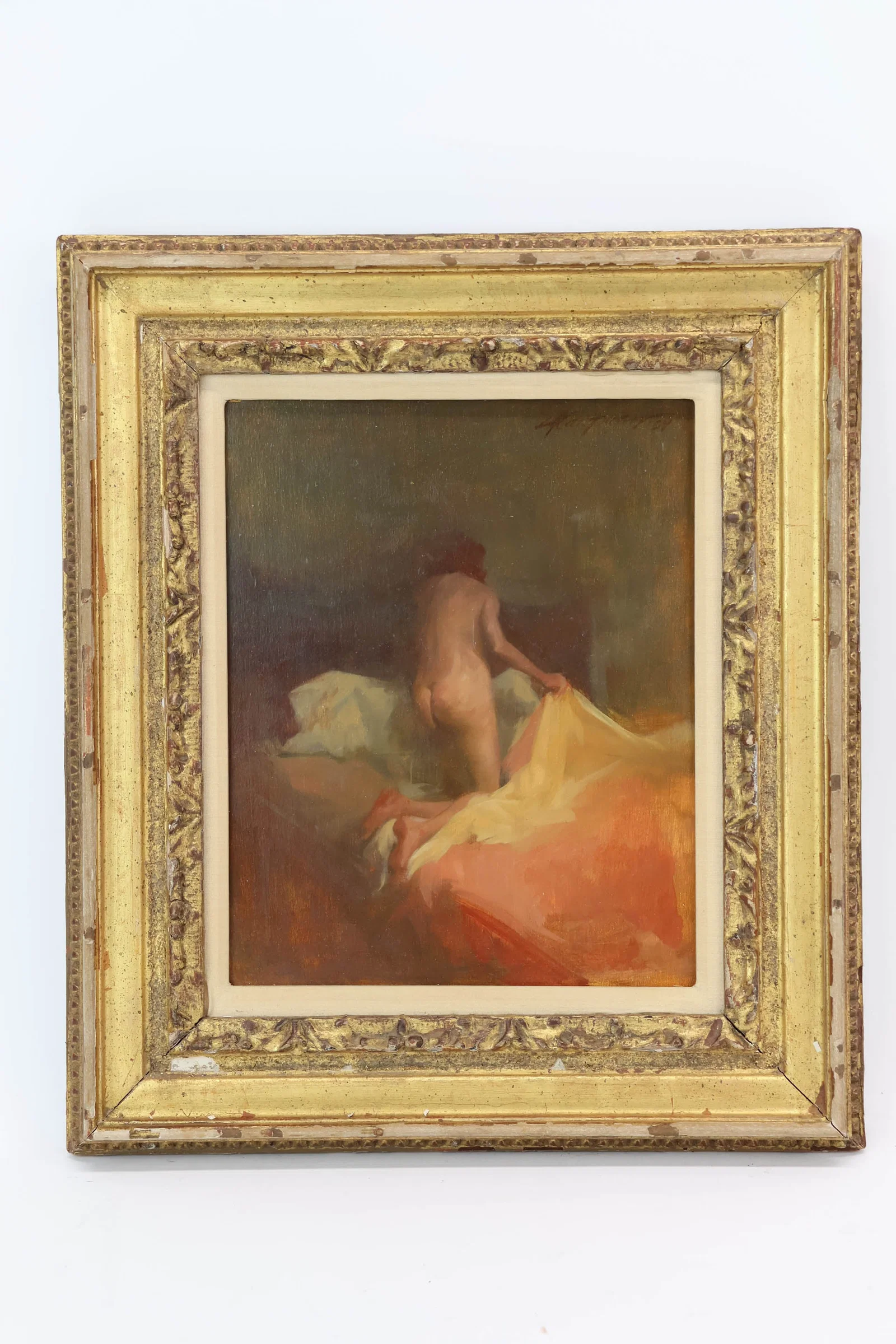 Stuart Kaufman Nude Oil on Board, "Bedding Down" 1969