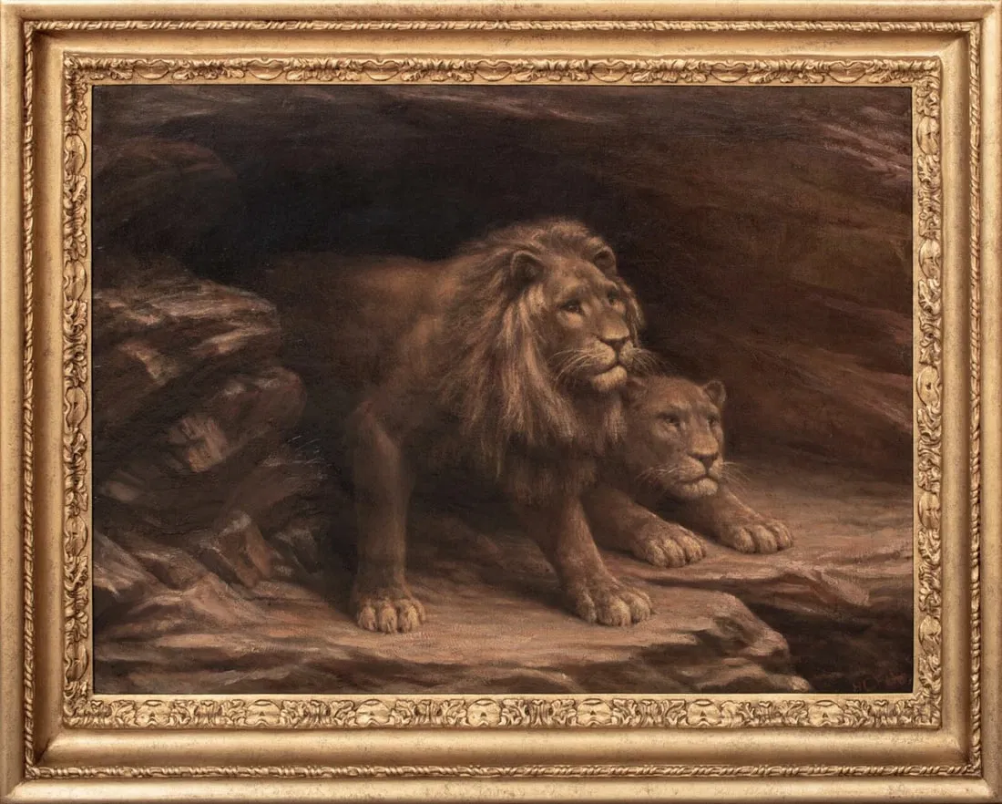 STUDY OF LIONS OIL PAINTING