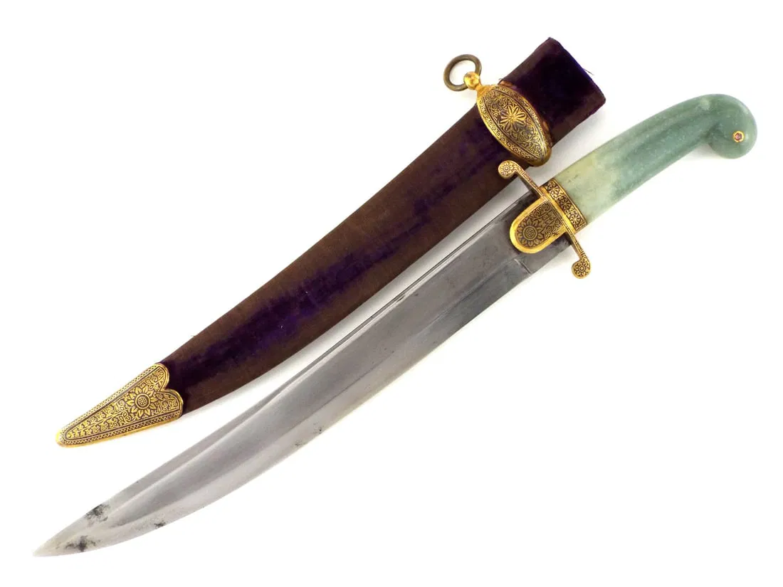 Stunning Mughal Indian Style KHANJAR Knife with Jade Garnet Pommel