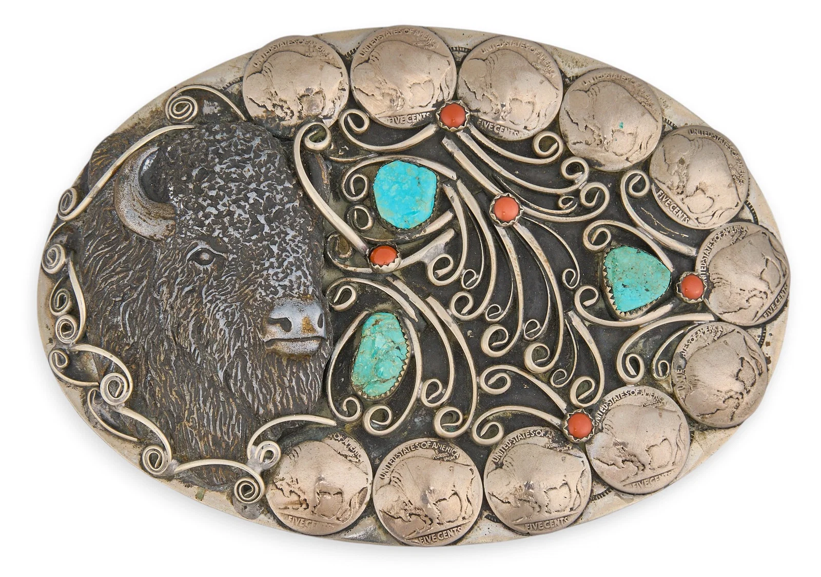 Substantial Silverplate Buffalo Nickel Buckle