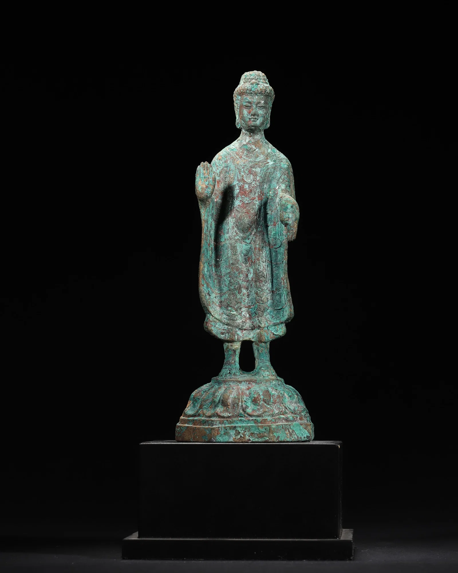 SUI TO EARLY TANG DYNASTY BRONZE STANDING SHAKYAMUNI BUDDHA STATUE