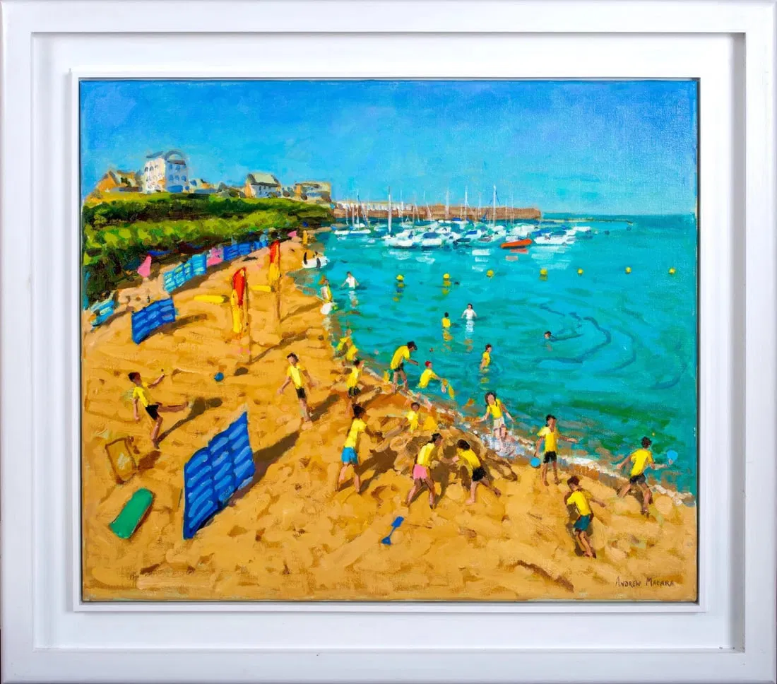 SUMMER BEACH SCENE OIL PAINTING