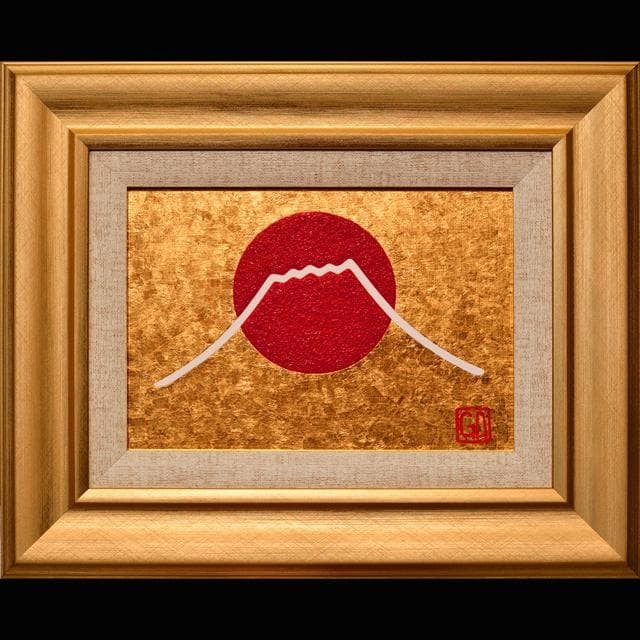 Sun and Mt. Fuji with Gold | Painting of Mt. Fuji in Pure Gold