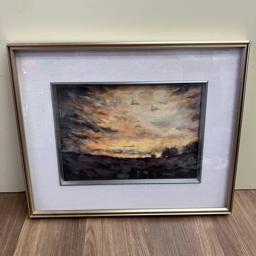 Sunset Cloudscape Painting, Framed Artwork