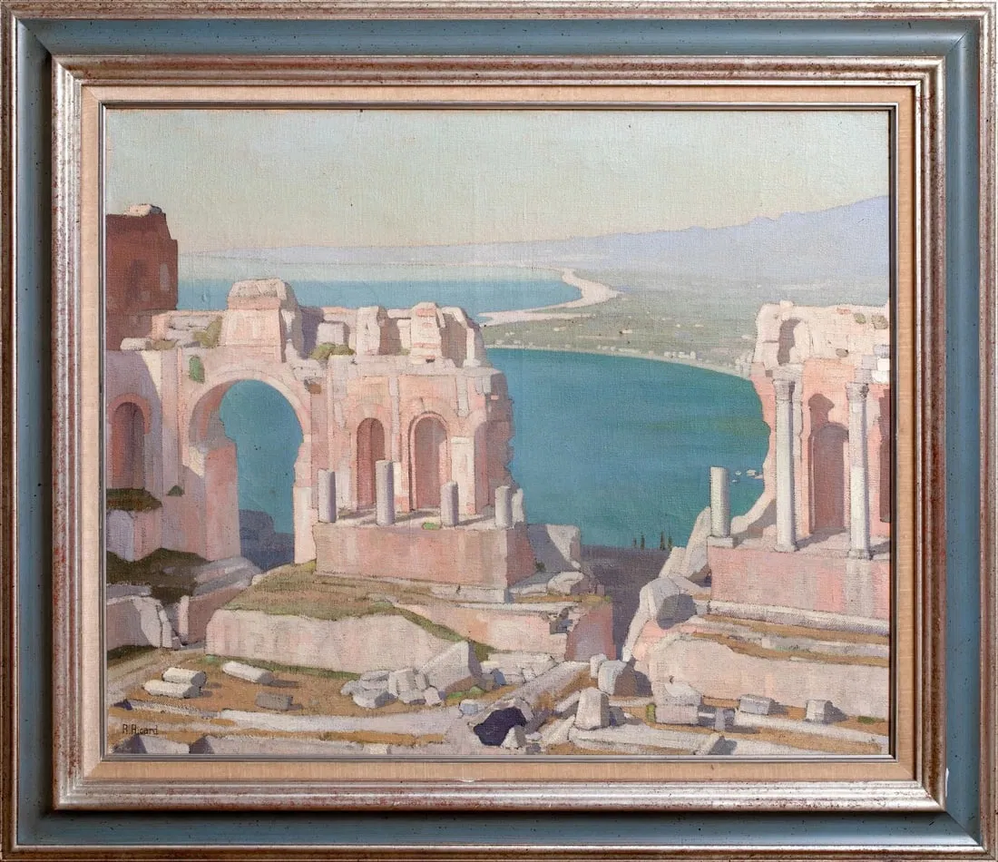 SUNSET VIEW OF THE THE AMPHITHEATRE, SICILY, ITALY OIL PAINTING