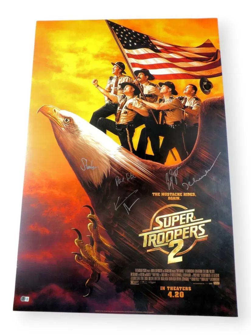 Super Troopers 2 Multi Signed Poster 27x40 by Chandrasekhar and 4 Others Beckett Authenticated
