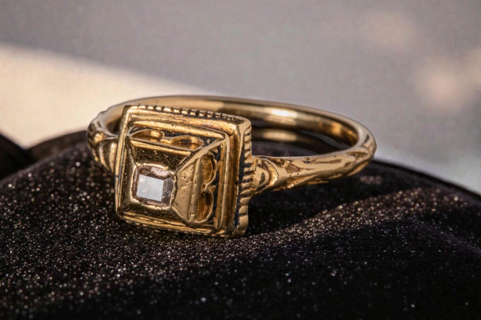 SUPERB RENAISSANCE HIGH KARAT GOLD RING WITH ORIGINAL DIAMOND INSERT