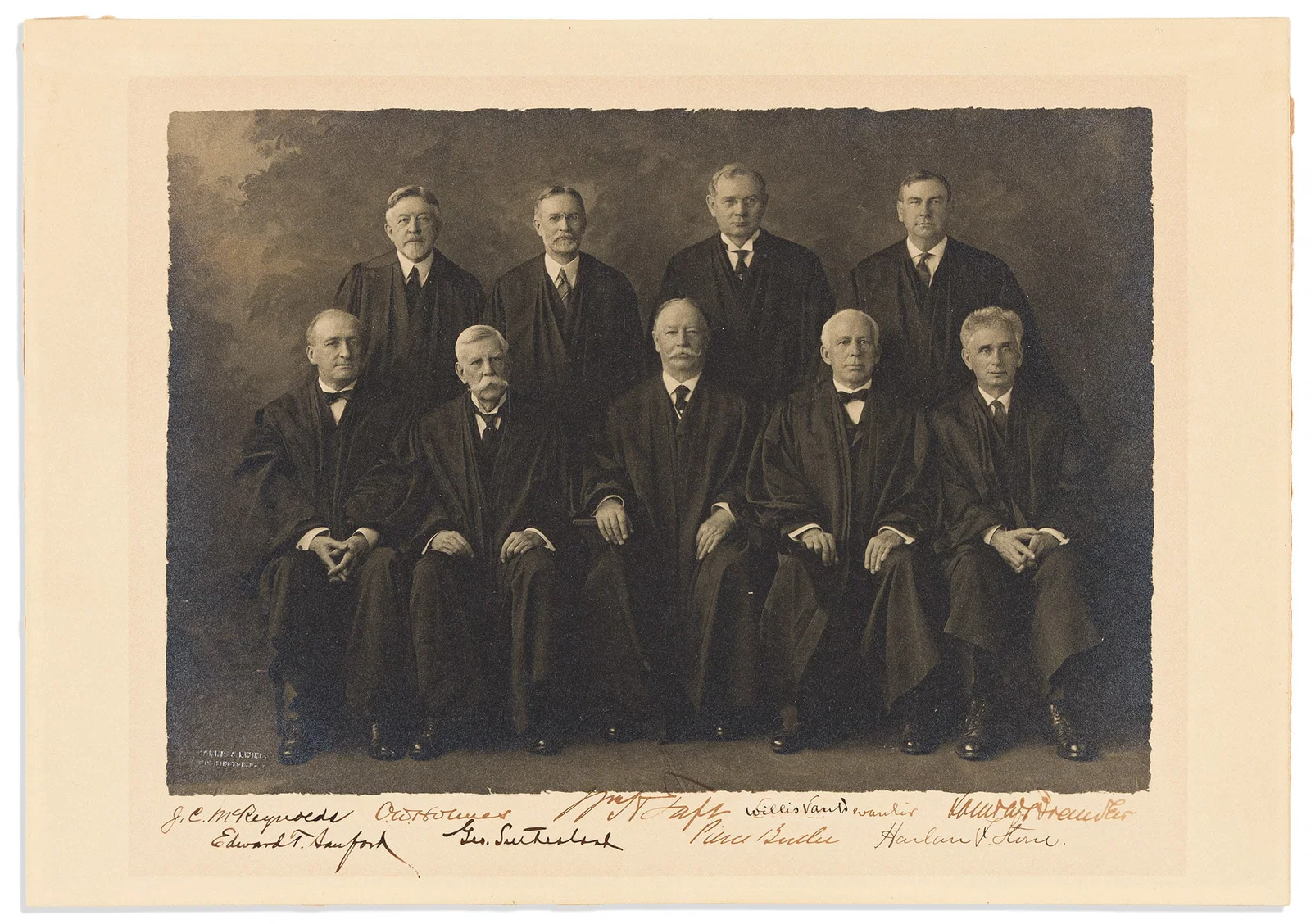 (Supreme Court.) Large Photograph Signed, by all 9 justices of the 1925 U.S. Supreme Court