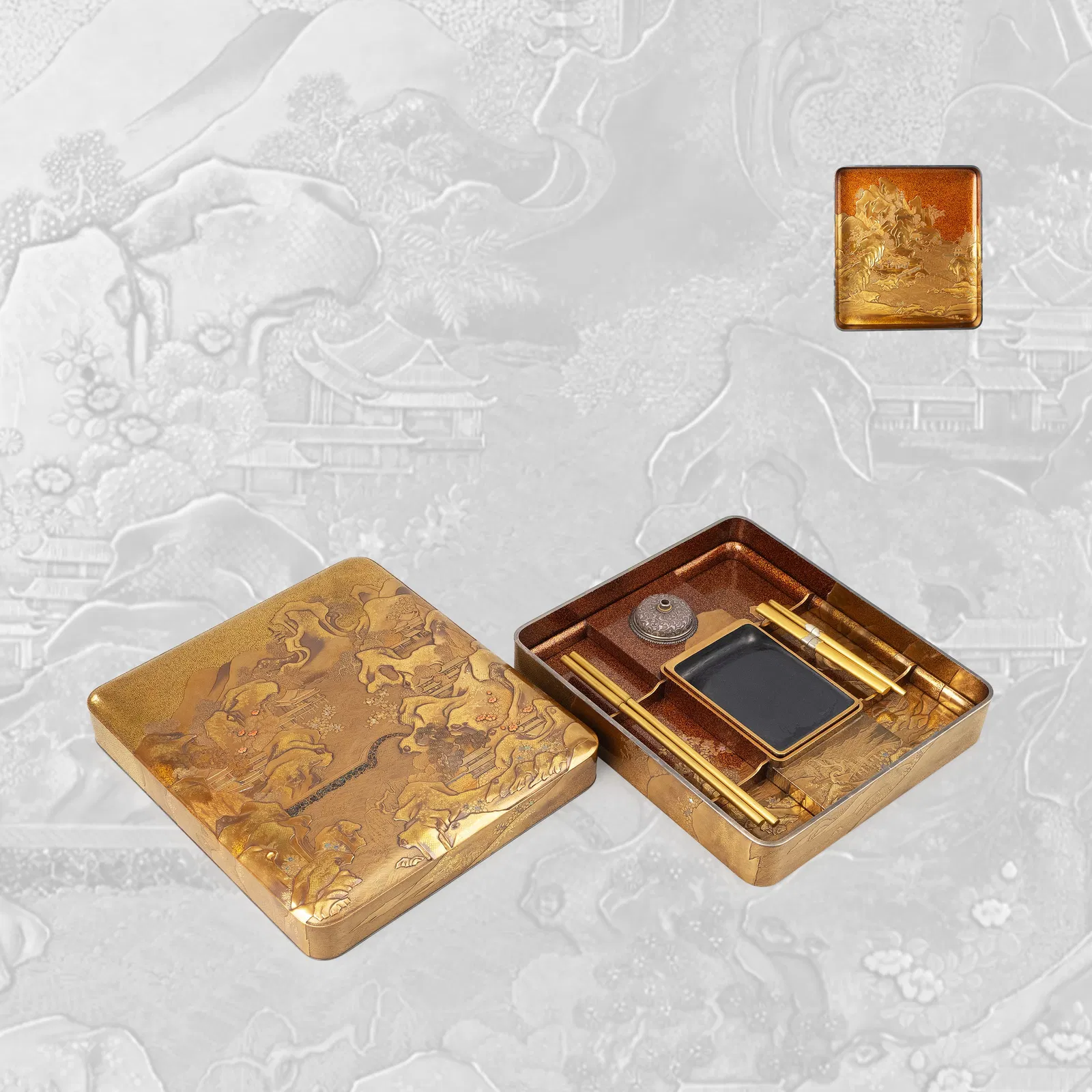 Suzuri-bako with Gold Maki-e