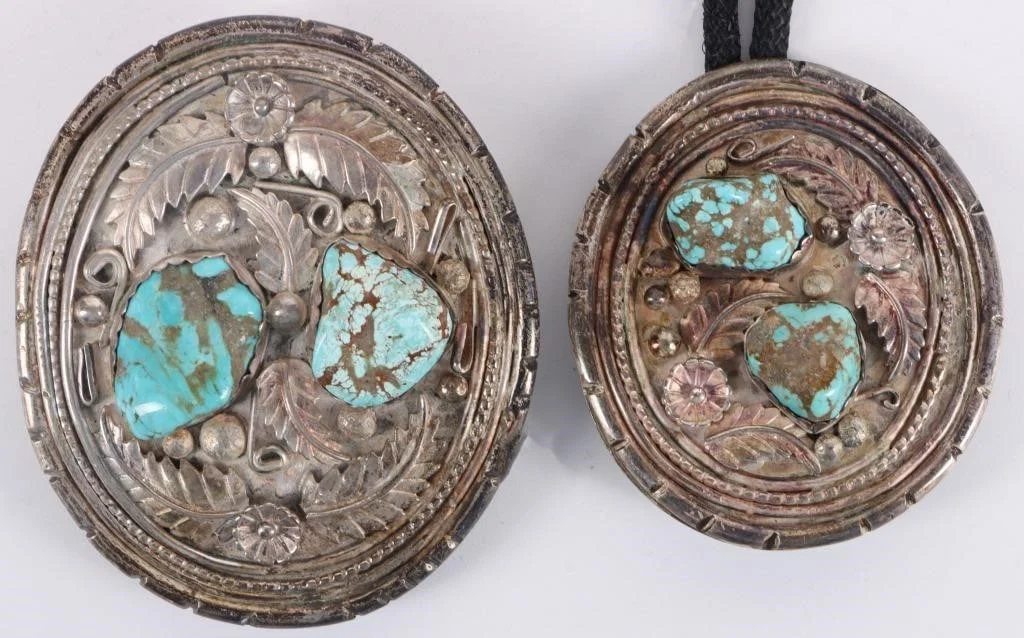 SW STYLE 925 BELT BUCKLE & BOLO TIE W/ TURQUOISE