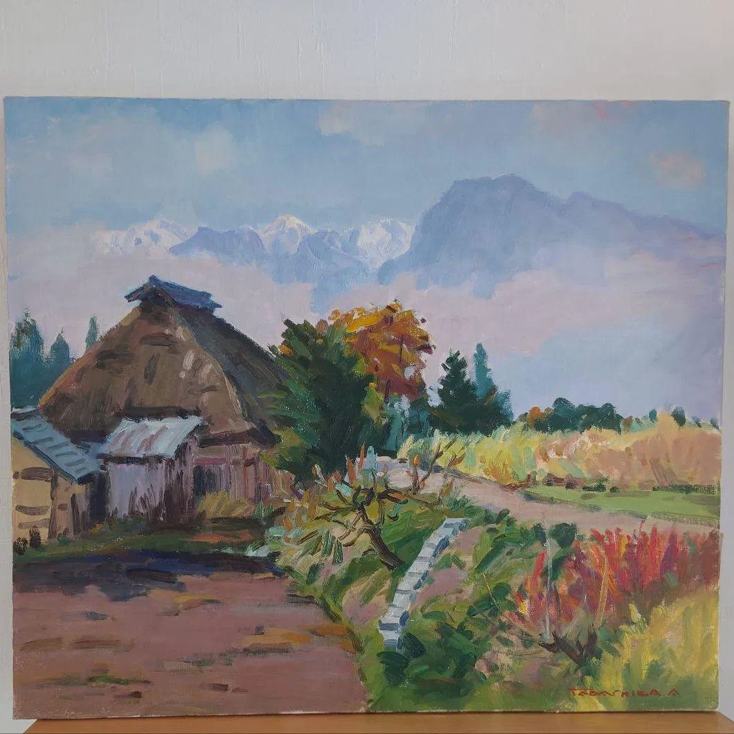 Tadao Akabane "Houses and Mount Ariake" Oil Painting, Size F10