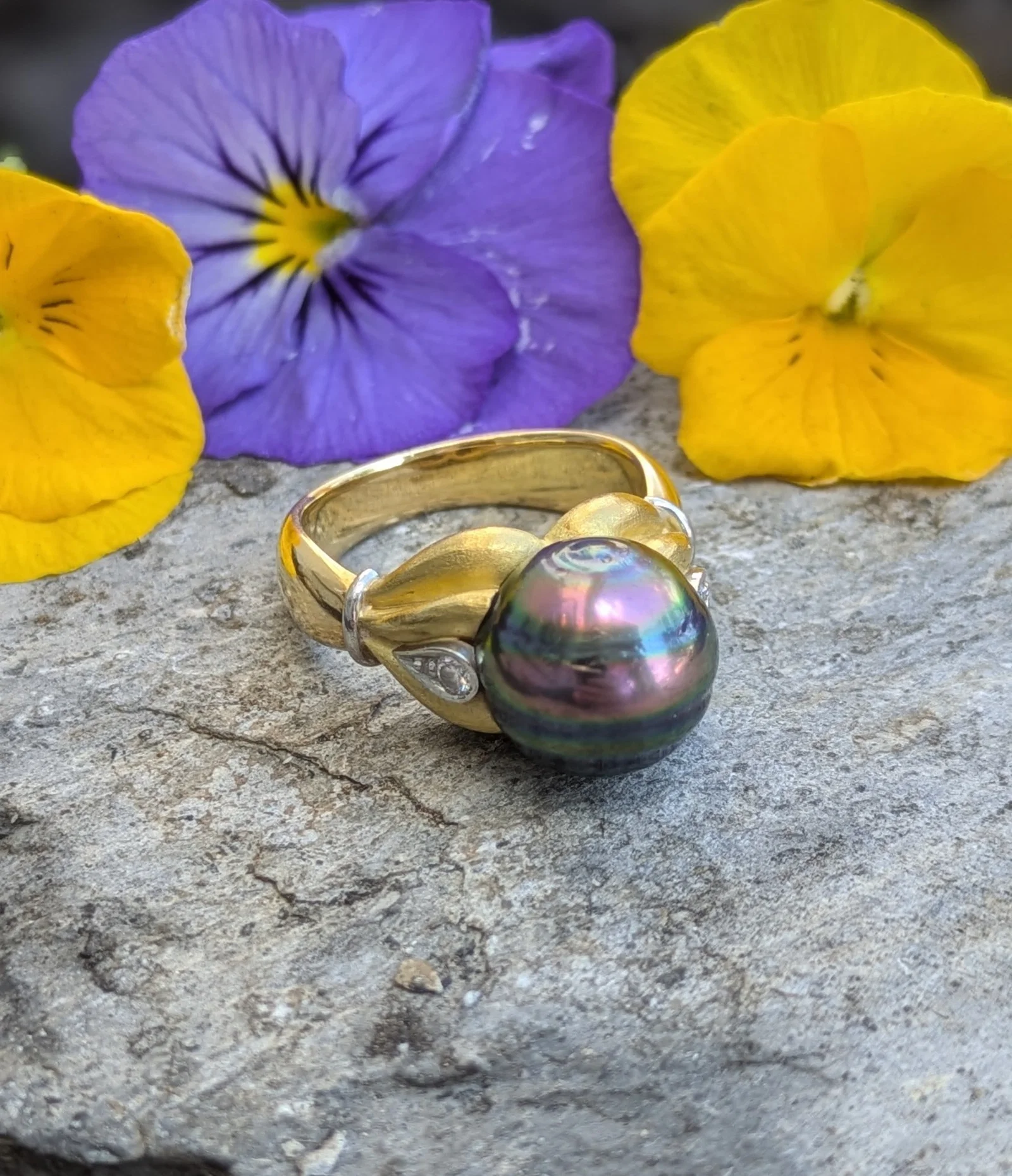 Tahitian Pearl and Diamond Ring