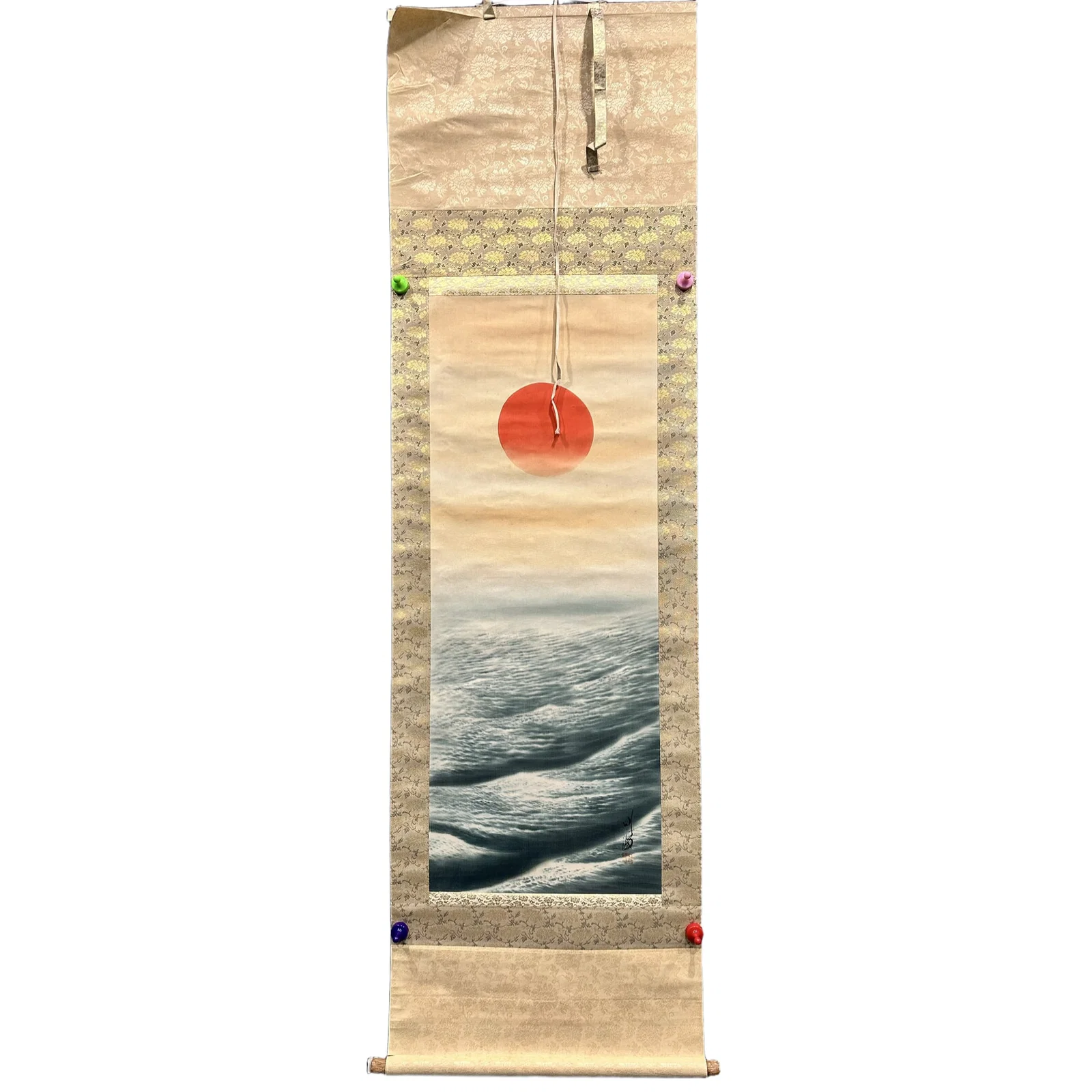 Tail bamboo dyed Yoshikichi hand-painted landscape on paper standing scroll