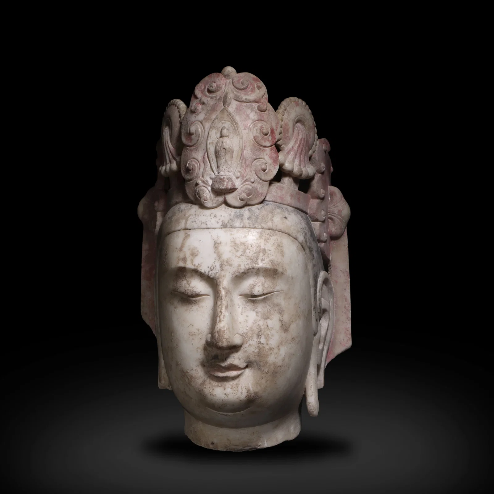 Tang Dynasty White Marble Carved Bodhisattva Head