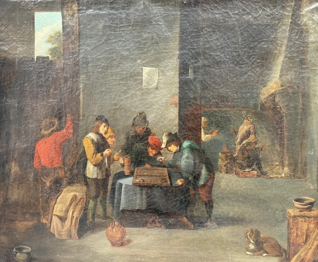 TAVERN SCENE WITH GAMERS Medium: oil painting on canvas Title: Tavern Scene with Gamers
