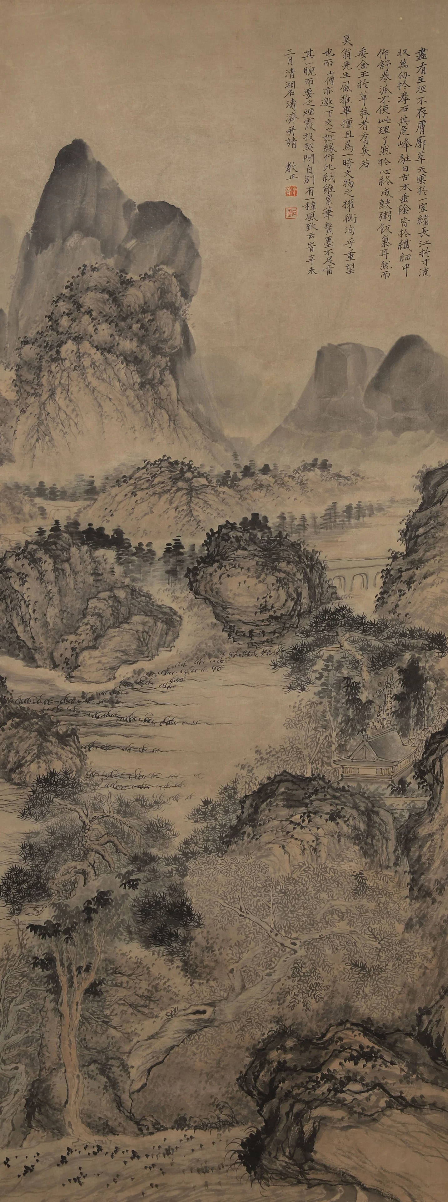 TEN THOUSAND LI OF THE YANGTZE RIVER HANGING SCROLL BY SHI TAO, QING DYNASTY